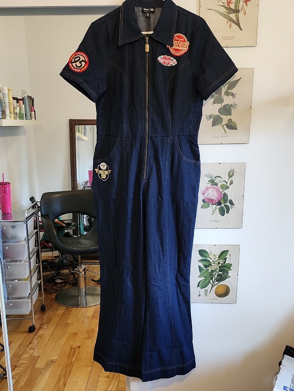 NWT Unique Vintage Disney Jeans Jumpsuit with Patch Details Size L (12-14)
